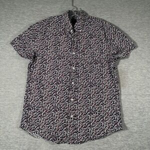 J.Crew‎ Shirt Mens Medium Blue Floral Print Short Sleeve Button Up Casual Cotton